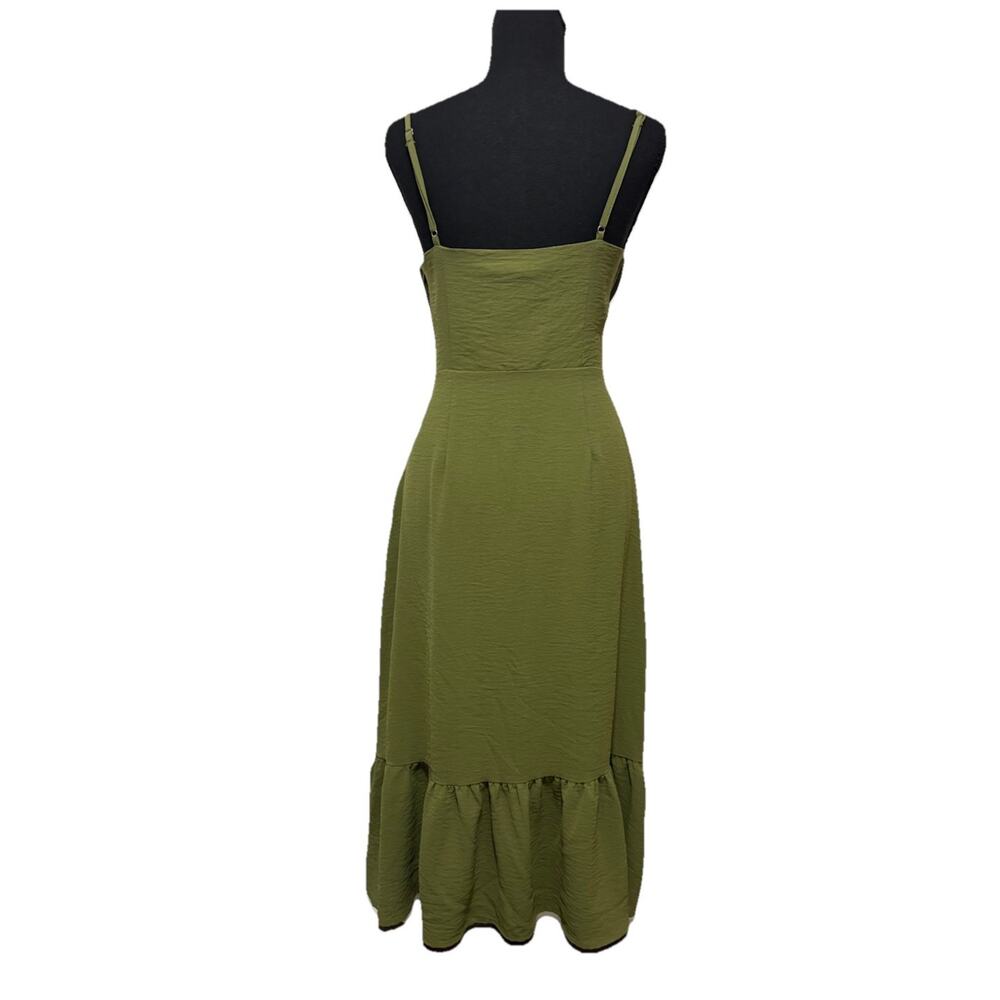 Forever 21 Olive Green Midi Dress L Sweetheart Button Front Cottagecore - Picture 2 of 9